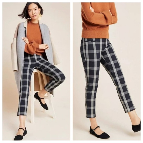 Anthropologie Essential Slim Plaid Trousers Pants - 35823 - Picture 1 of 14